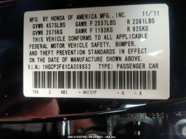 Photo 8 VIN: 1HGCP3F81CA009653 - HONDA ACCORD SDN 