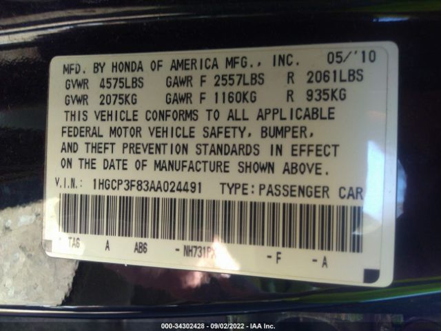 Photo 8 VIN: 1HGCP3F83AA024491 - HONDA ACCORD SDN 