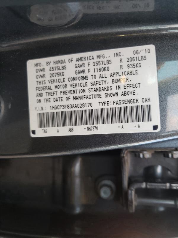 Photo 9 VIN: 1HGCP3F83AA028170 - HONDA ACCORD EXL 