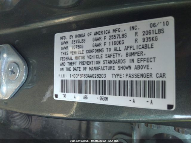 Photo 8 VIN: 1HGCP3F83AA028203 - HONDA ACCORD SDN 