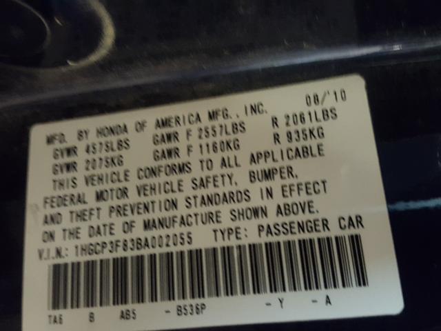 Photo 9 VIN: 1HGCP3F83BA002055 - HONDA ACCORD EXL 