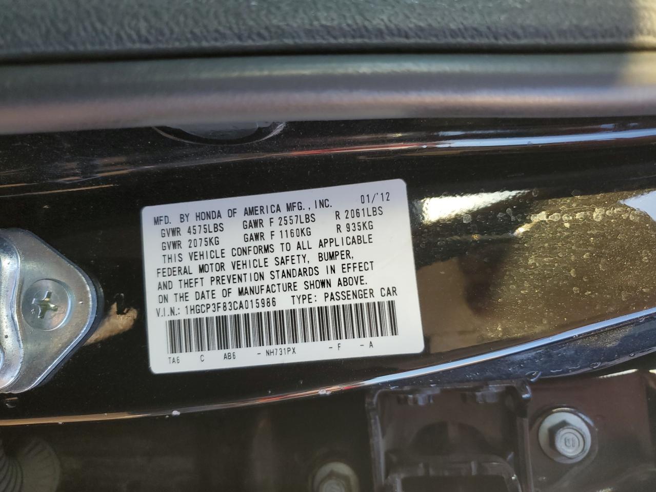 Photo 11 VIN: 1HGCP3F83CA015986 - HONDA ACCORD 