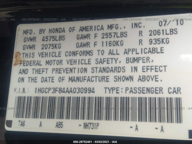 Photo 8 VIN: 1HGCP3F84AA030994 - HONDA ACCORD SDN 