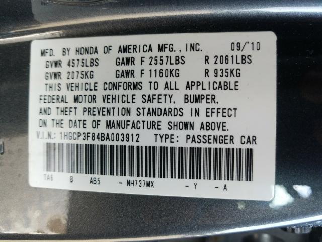 Photo 9 VIN: 1HGCP3F84BA003912 - HONDA ACCORD EXL 