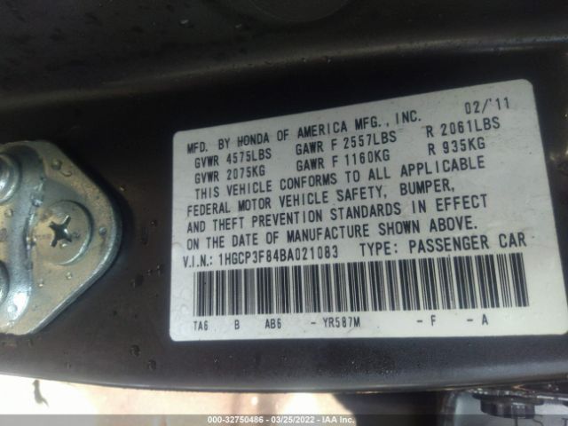 Photo 8 VIN: 1HGCP3F84BA021083 - HONDA ACCORD SDN 