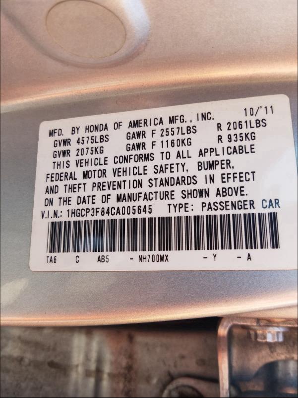 Photo 9 VIN: 1HGCP3F84CA005645 - HONDA ACCORD EXL 