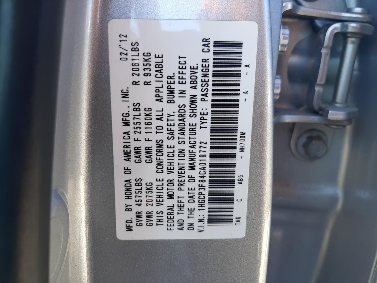 Photo 11 VIN: 1HGCP3F84CA019772 - HONDA ACCORD 