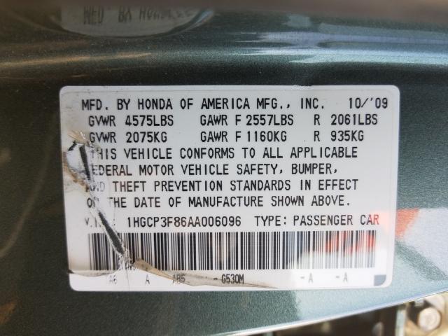 Photo 9 VIN: 1HGCP3F86AA006096 - HONDA ACCORD EXL 