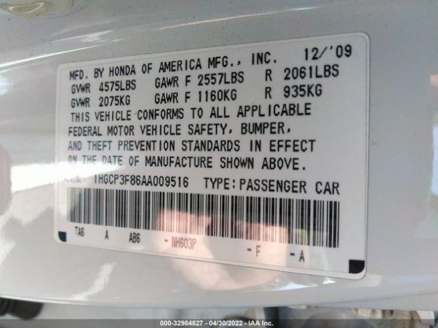 Photo 8 VIN: 1HGCP3F86AA009516 - HONDA ACCORD SDN 