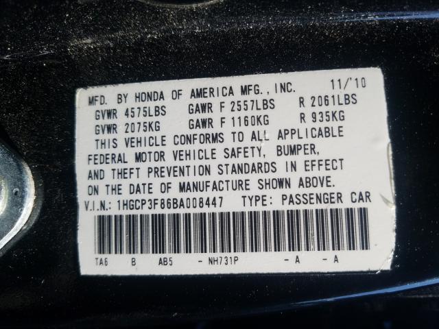 Photo 9 VIN: 1HGCP3F86BA008447 - HONDA ACCORD EXL 