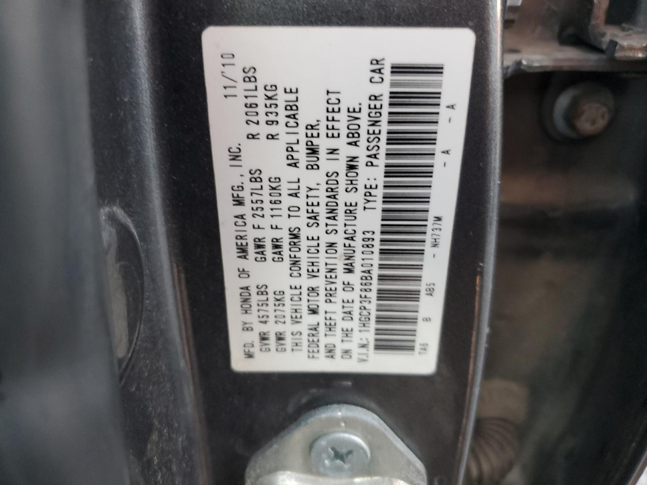 Photo 11 VIN: 1HGCP3F86BA010893 - HONDA ACCORD 