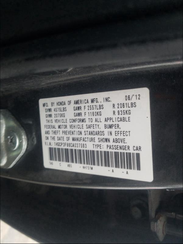 Photo 9 VIN: 1HGCP3F86CA037593 - HONDA ACCORD EXL 