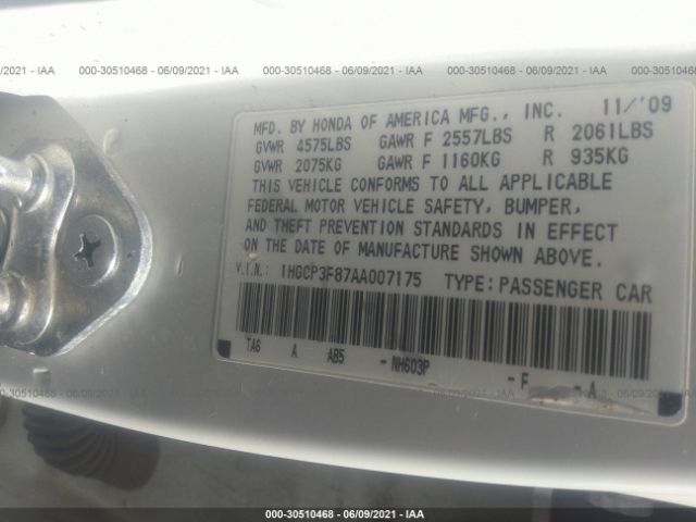 Photo 8 VIN: 1HGCP3F87AA007175 - HONDA ACCORD SDN 