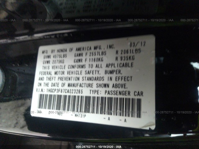 Photo 8 VIN: 1HGCP3F87CA023265 - HONDA ACCORD SDN 