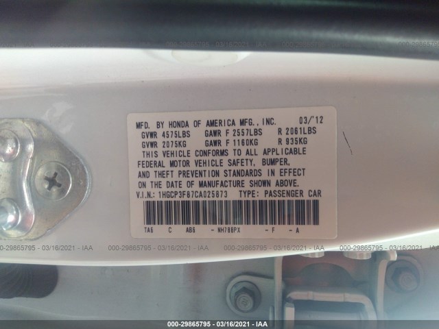 Photo 8 VIN: 1HGCP3F87CA025873 - HONDA ACCORD SDN 