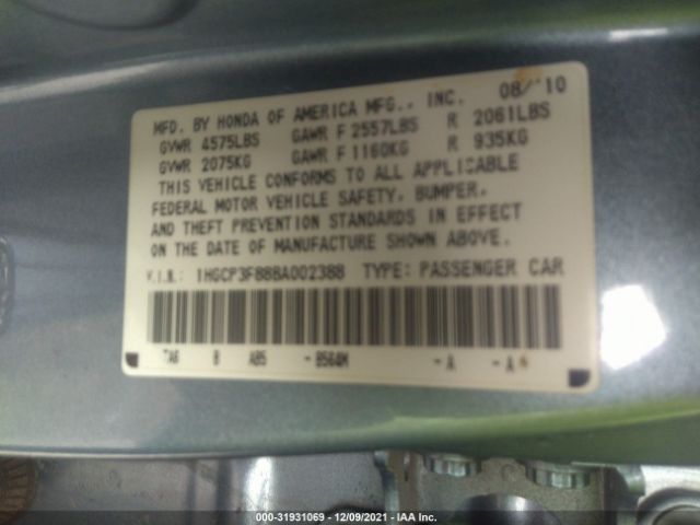 Photo 8 VIN: 1HGCP3F88BA002388 - HONDA ACCORD SDN 