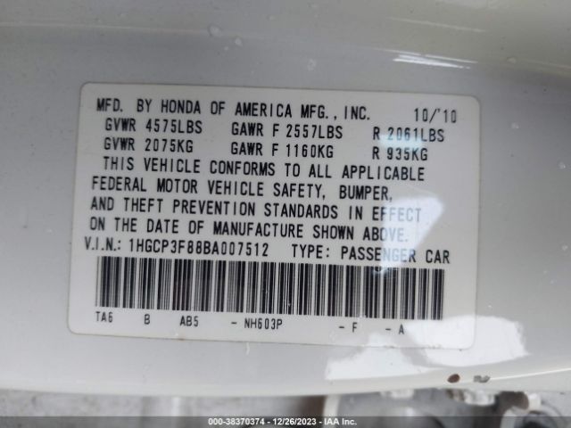 Photo 8 VIN: 1HGCP3F88BA007512 - HONDA ACCORD 