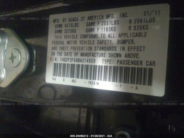 Photo 8 VIN: 1HGCP3F88BA014959 - HONDA ACCORD SDN 