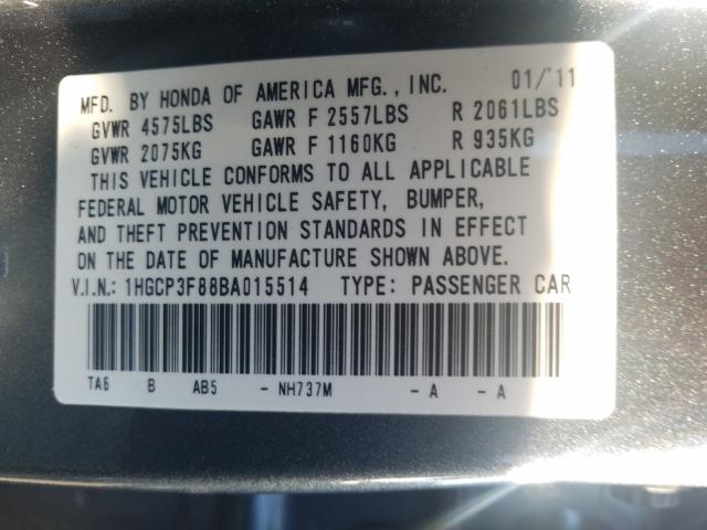 Photo 9 VIN: 1HGCP3F88BA015514 - HONDA ACCORD EXL 