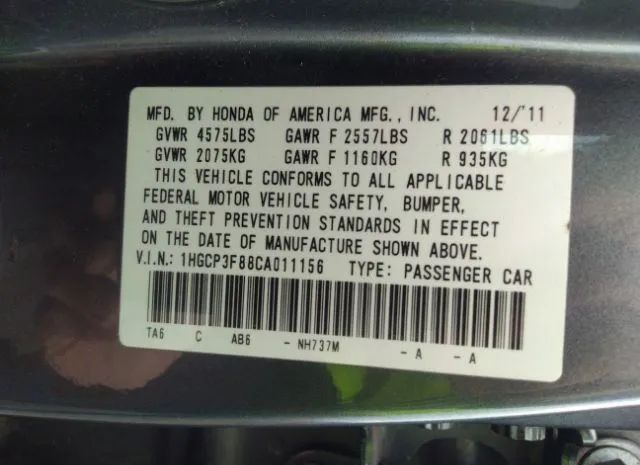 Photo 8 VIN: 1HGCP3F88CA011156 - HONDA ACCORD SDN 