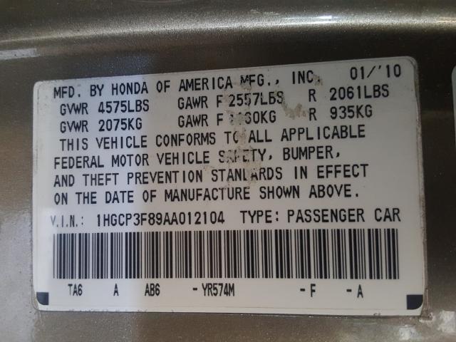 Photo 9 VIN: 1HGCP3F89AA012104 - HONDA ACCORD EXL 