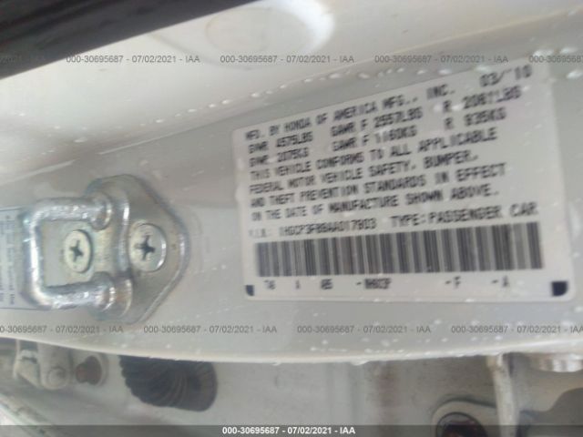 Photo 8 VIN: 1HGCP3F89AA017903 - HONDA ACCORD SDN 