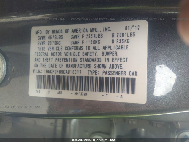 Photo 8 VIN: 1HGCP3F89CA016317 - HONDA ACCORD SDN 