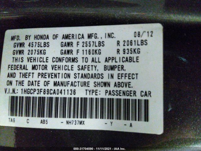 Photo 8 VIN: 1HGCP3F89CA041136 - HONDA ACCORD SDN 