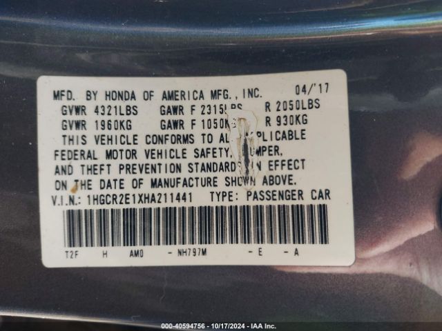 Photo 8 VIN: 1HGCR2E1XHA211441 - HONDA ACCORD 