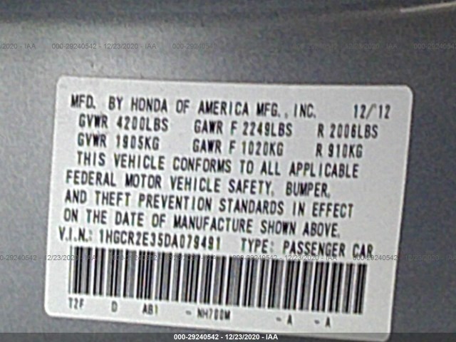 Photo 8 VIN: 1HGCR2E35DA079491 - HONDA ACCORD SDN 