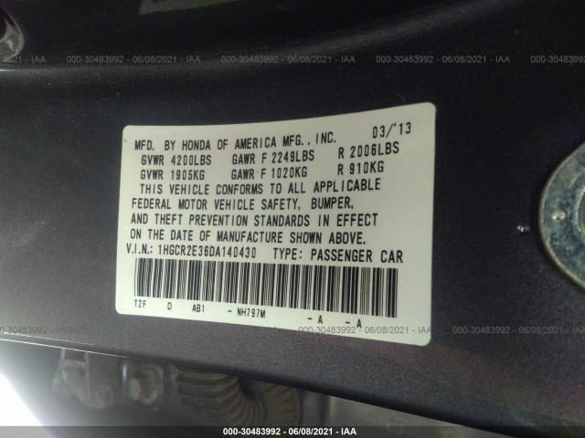 Photo 8 VIN: 1HGCR2E36DA140430 - HONDA ACCORD SDN 