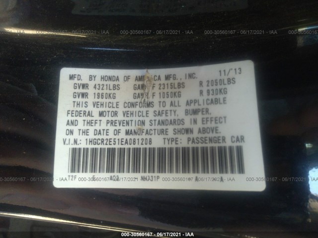 Photo 8 VIN: 1HGCR2E51EA081208 - HONDA ACCORD SEDAN 