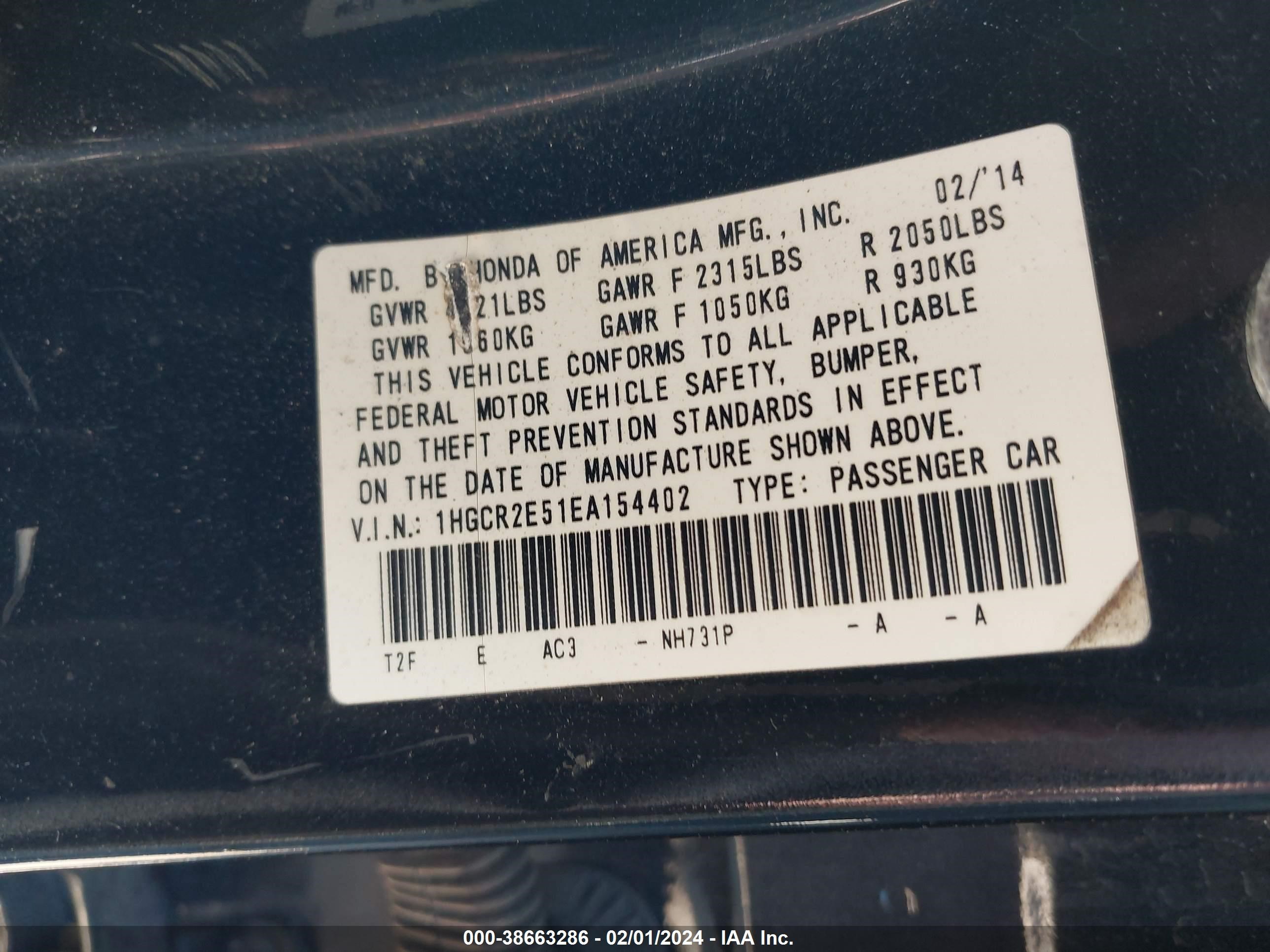 Photo 8 VIN: 1HGCR2E51EA154402 - HONDA ACCORD 