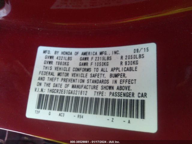 Photo 8 VIN: 1HGCR2E51GA021612 - HONDA ACCORD 