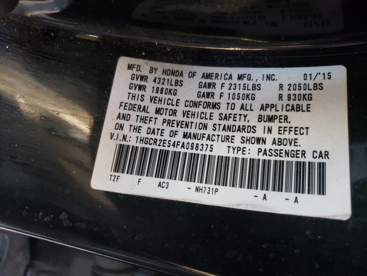 Photo 12 VIN: 1HGCR2E54FA098375 - HONDA ACCORD 