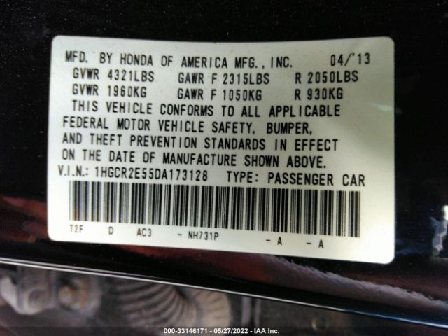 Photo 8 VIN: 1HGCR2E55DA173128 - HONDA ACCORD SDN 