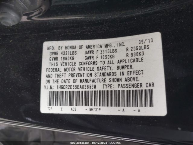 Photo 8 VIN: 1HGCR2E55EA038538 - HONDA ACCORD 