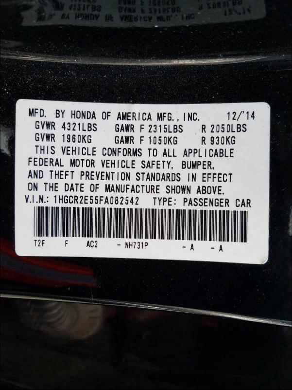 Photo 9 VIN: 1HGCR2E55FA082542 - HONDA ACCORD SPO 