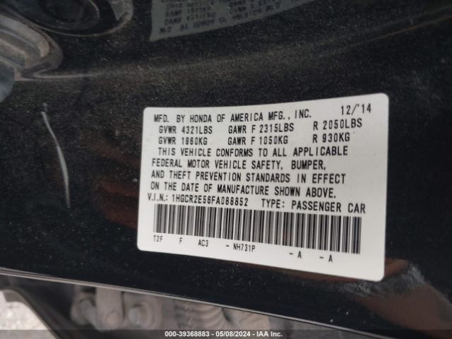 Photo 8 VIN: 1HGCR2E56FA088852 - HONDA ACCORD 