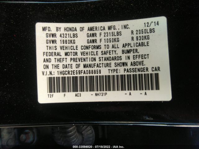 Photo 8 VIN: 1HGCR2E59FA088859 - HONDA ACCORD SEDAN 