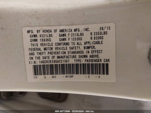 Photo 8 VIN: 1HGCR2E59GA021597 - HONDA ACCORD 