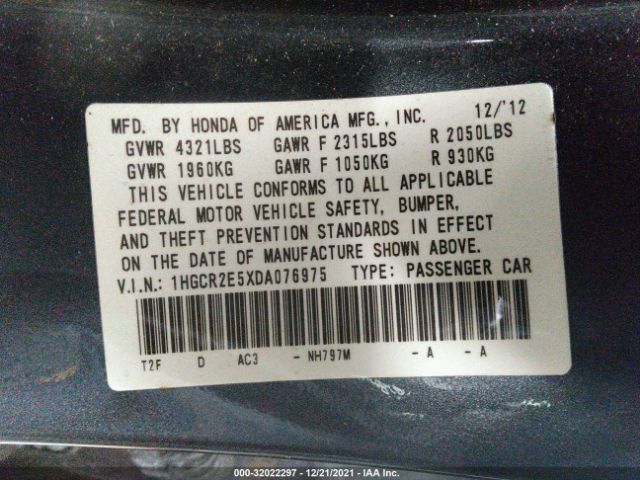 Photo 8 VIN: 1HGCR2E5XDA076975 - HONDA ACCORD SDN 