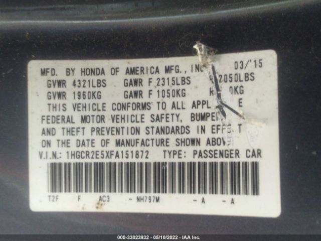 Photo 8 VIN: 1HGCR2E5XFA151872 - HONDA ACCORD SEDAN 