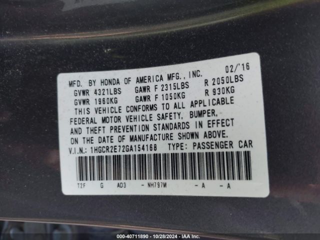 Photo 8 VIN: 1HGCR2E72GA154168 - HONDA ACCORD 