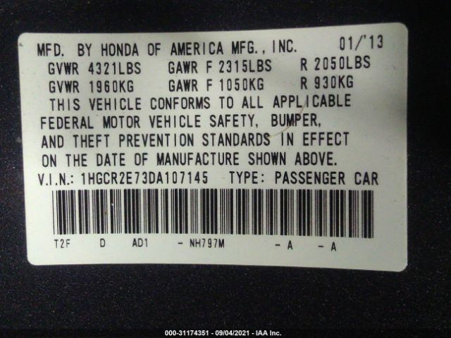 Photo 8 VIN: 1HGCR2E73DA107145 - HONDA ACCORD SDN 