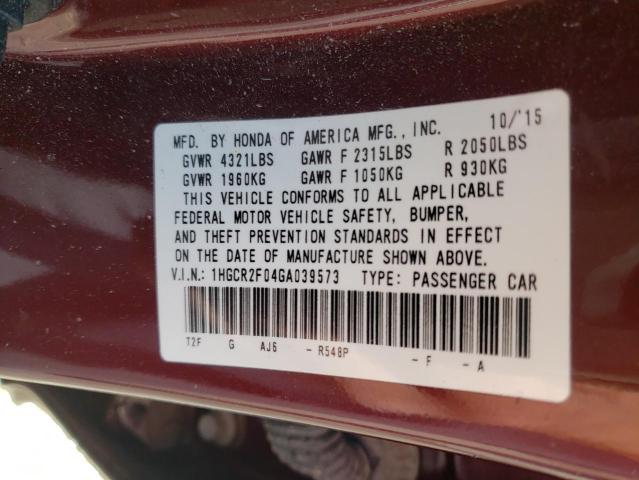 Photo 9 VIN: 1HGCR2F04GA039573 - HONDA ACCORD EX 