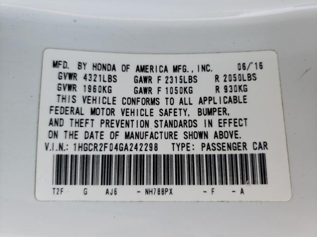 Photo 9 VIN: 1HGCR2F04GA242298 - HONDA ACCORD EX 