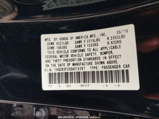 Photo 8 VIN: 1HGCR2F05GA215367 - HONDA ACCORD 