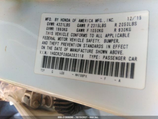 Photo 8 VIN: 1HGCR2F08GA093118 - HONDA ACCORD SEDAN 