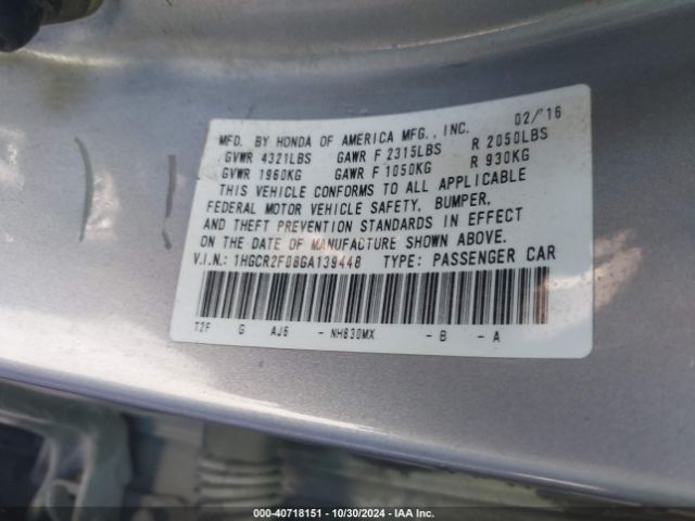 Photo 8 VIN: 1HGCR2F08GA139448 - HONDA ACCORD 